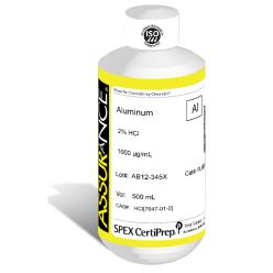 Assurance Grade Aluminum for AA and ICP, 1,000 ug/mL (1,000 PPM), 500 mL, in 2% HCl, SPEX Certiprep, PLAL1-2X