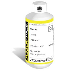 Assurance Grade Copper for AA and ICP, 1,000 ug/mL (1,000 PPM), 500 mL, in 2% HCl, SPEX Certiprep, PLCU1-2X