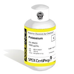Assurance Grade Potassium for AA and ICP, 1,000 ug/mL (1,000 PPM), 125 mL, in 2% HNO3, SPEX Certiprep, PLK2-2Y