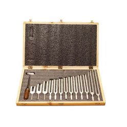 United Scientific TFBOX13 Tuning Fork Wooden Box Set With Mallet, 13 Forks